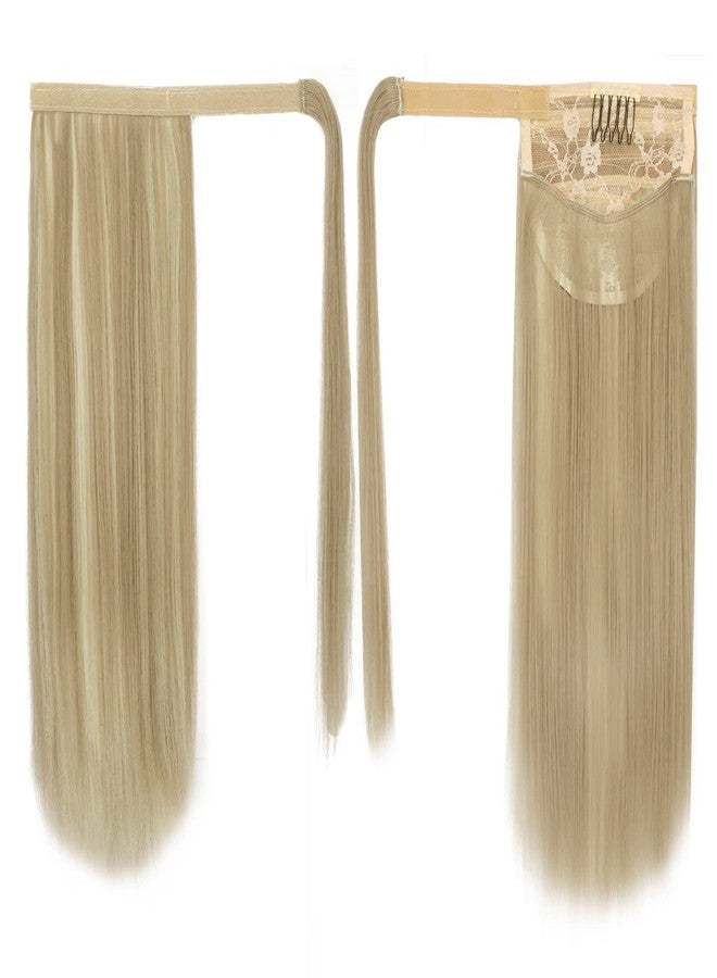 BARSDAR Straight Wrap Ponytail Extension - 18 Inch Long Straight Wrap Around Ponytail for Women - Synthetic Blonde Clip in Ponytail Hair Extensions Hairpieces Daily - Light Ash Blonde Mixed - Image 2